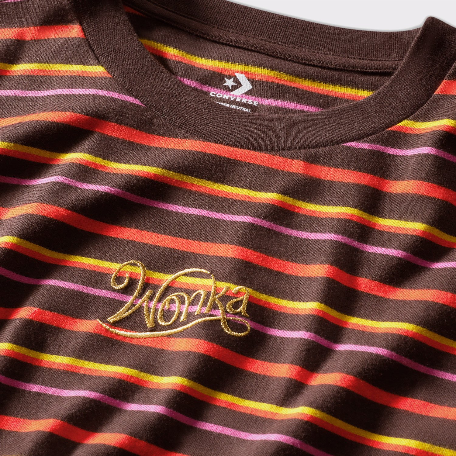 Converse x Wonka Çizgili Unisex Bordo T-Shirt