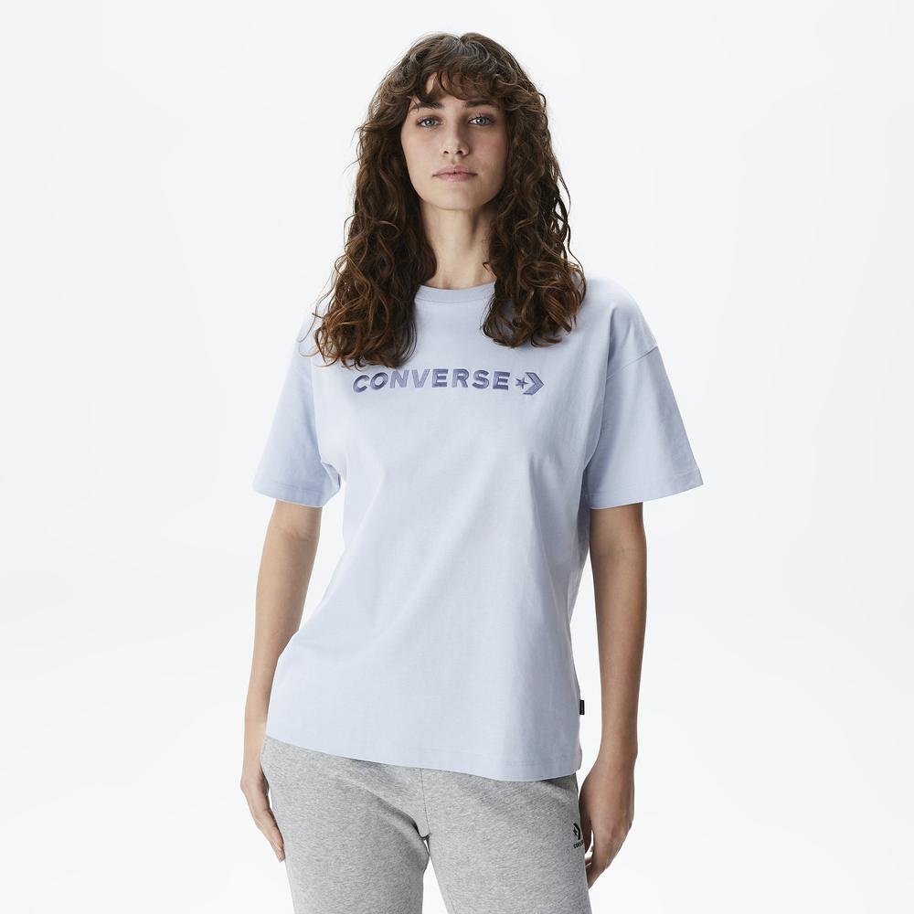 Converse Oversized Wordmark Kadın Mavi T-Shirt