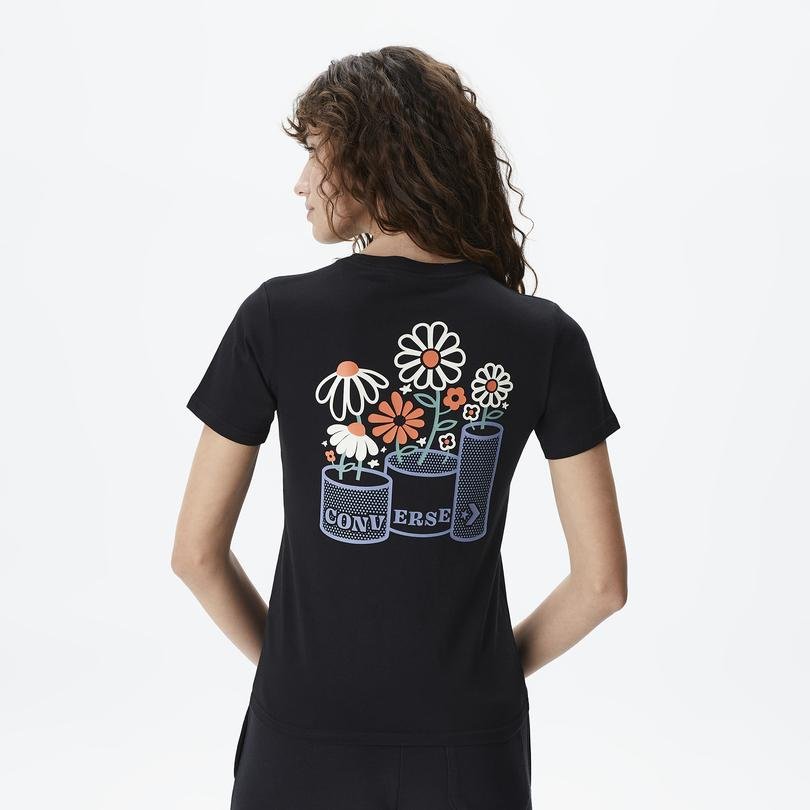 Converse Spring Blooms Kadın Siyah T-Shirt