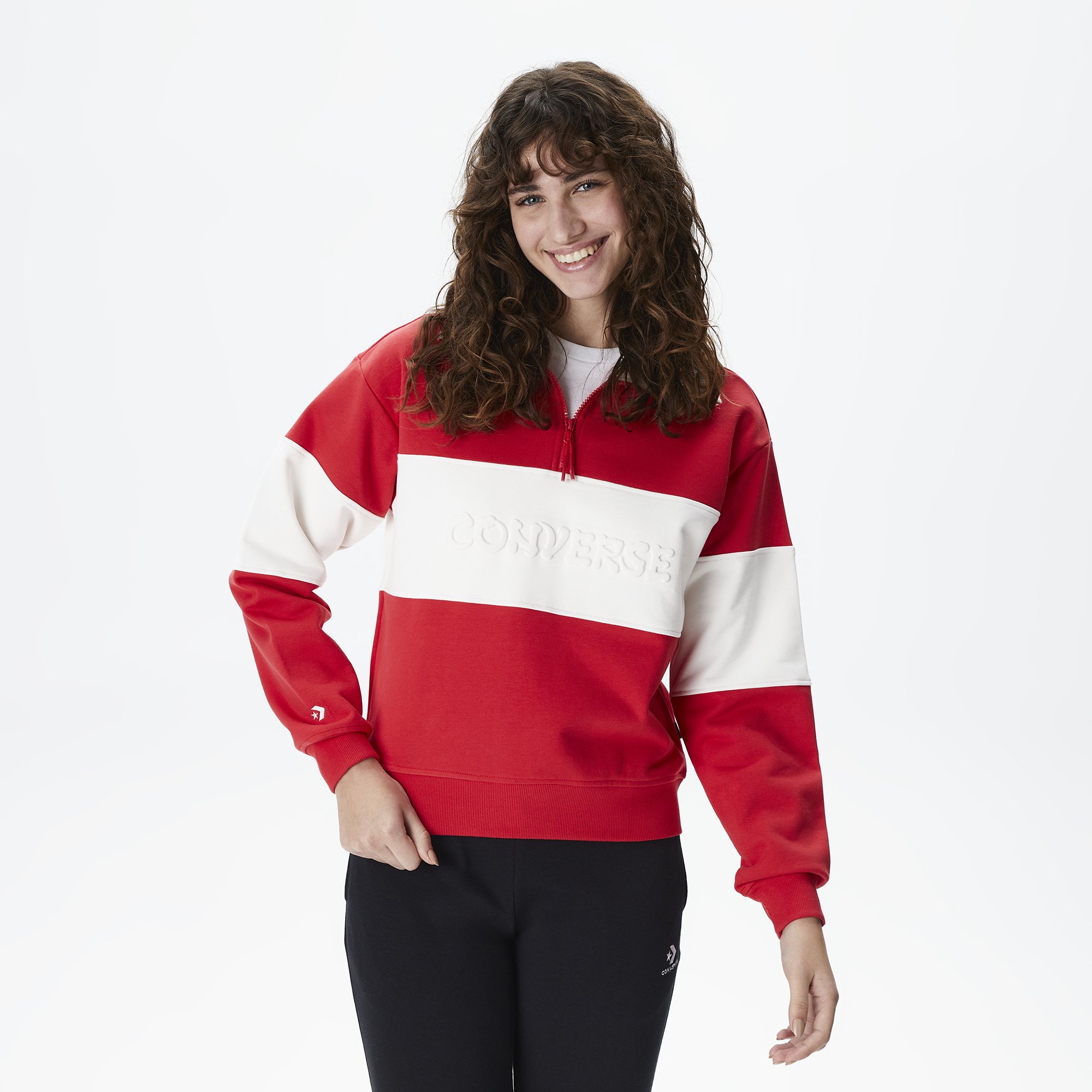 Converse Lunar New Year Half-Zip Crew Kadın Kırmızı Sweatshirt