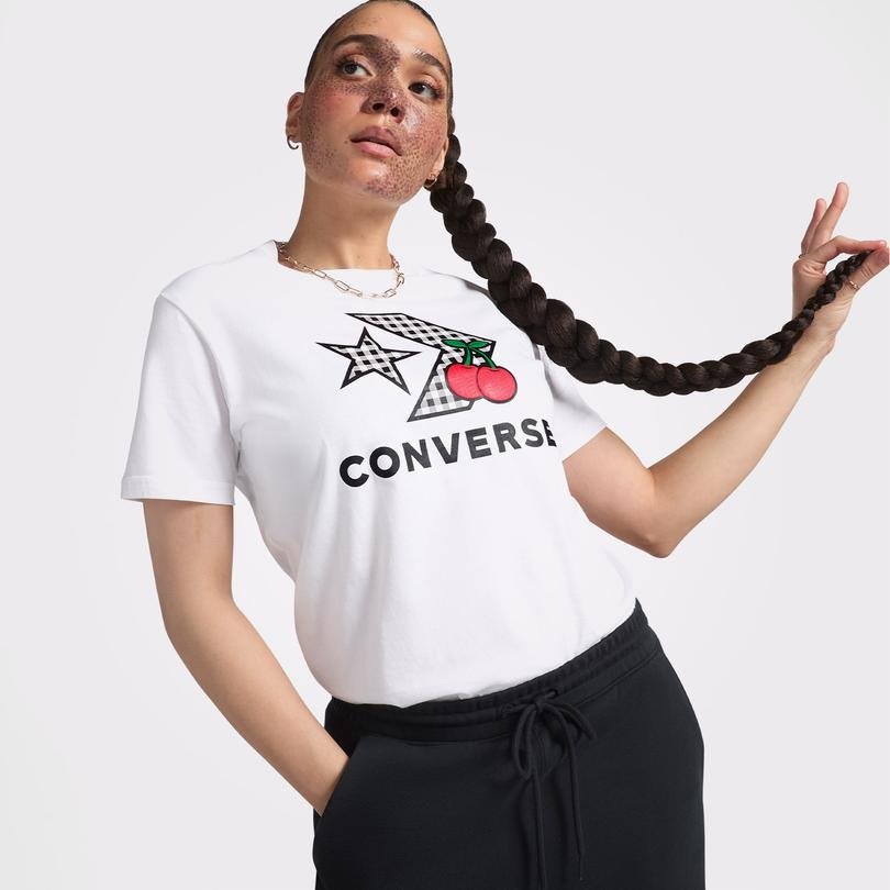 Converse Cherry Star Chevron Kadın Beyaz T-Shirt
