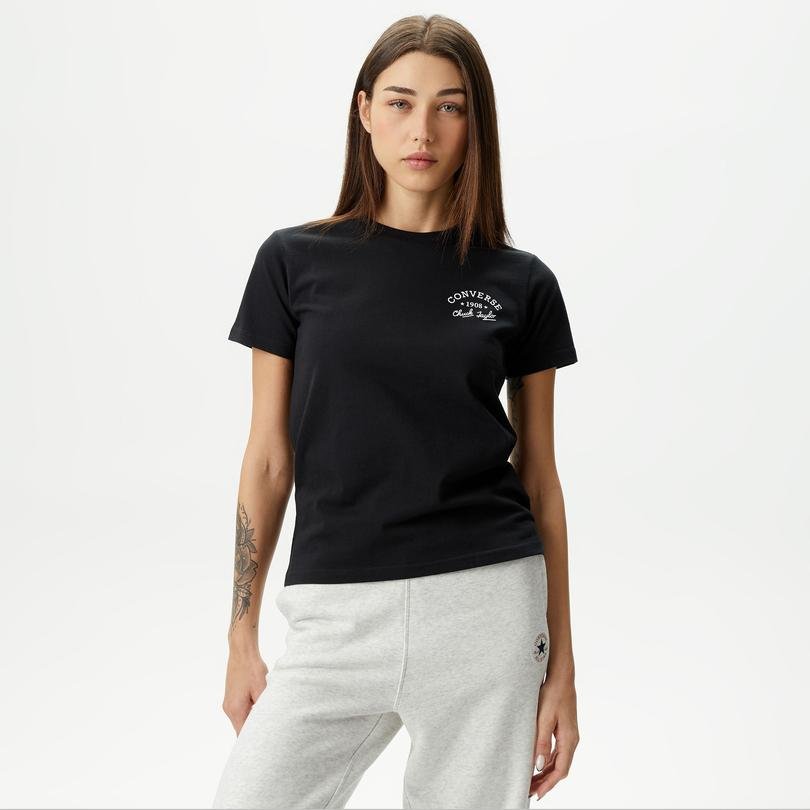 Converse Retro Flag Kadın Siyah T-Shirt