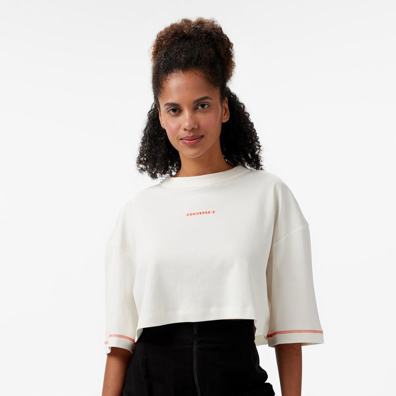 Converse Star Chevron Baskılı Kadın  Krem T-Shirt