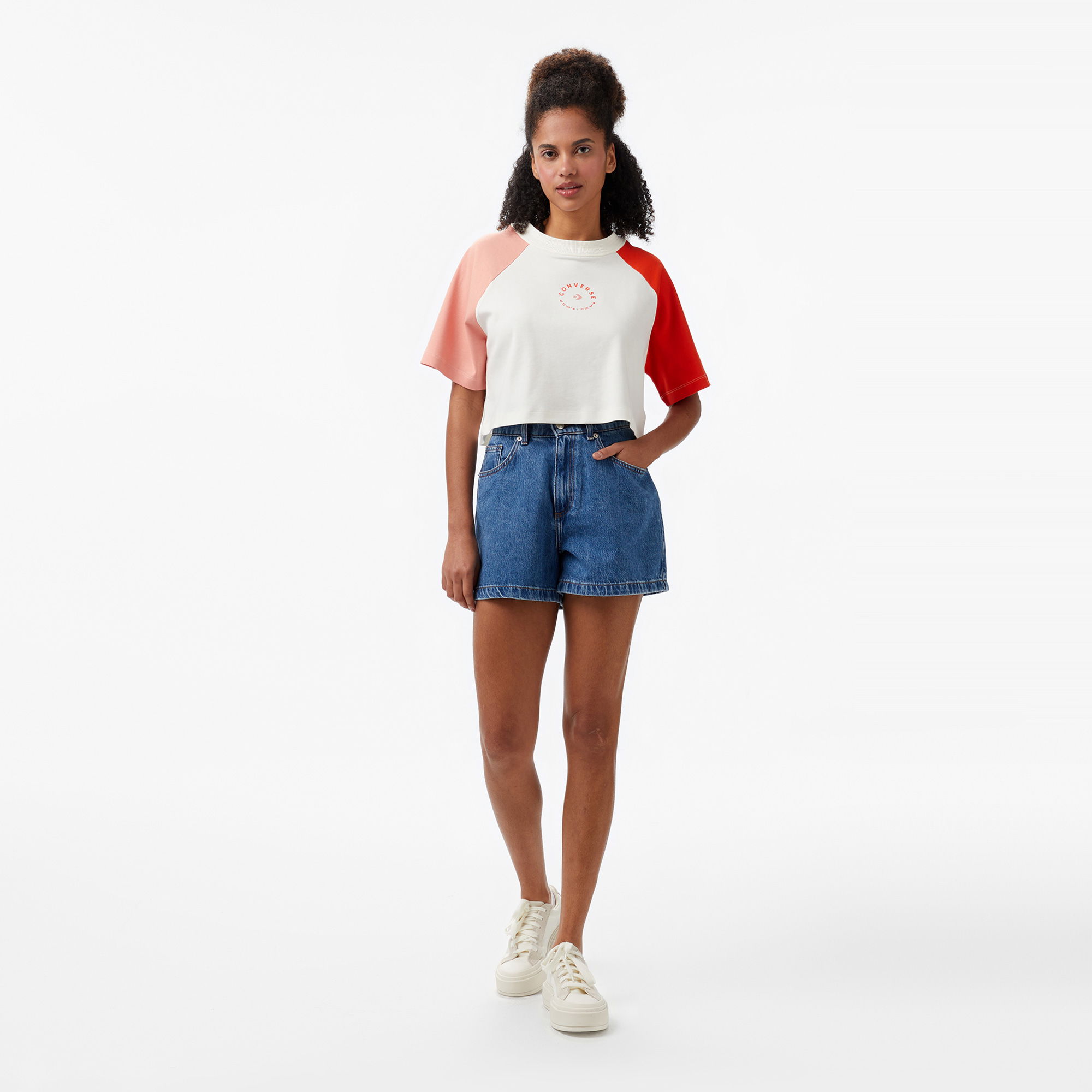 Converse Star Chevron Baskılı Kadın  Krem T-Shirt