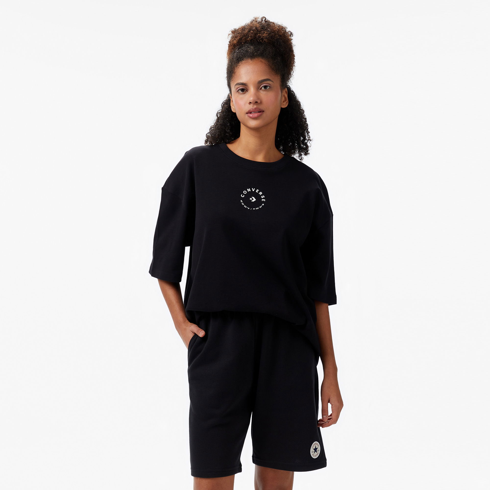 Converse Star Chevron Baskılı Kadın Oversize Fit Siyah T-Shirt