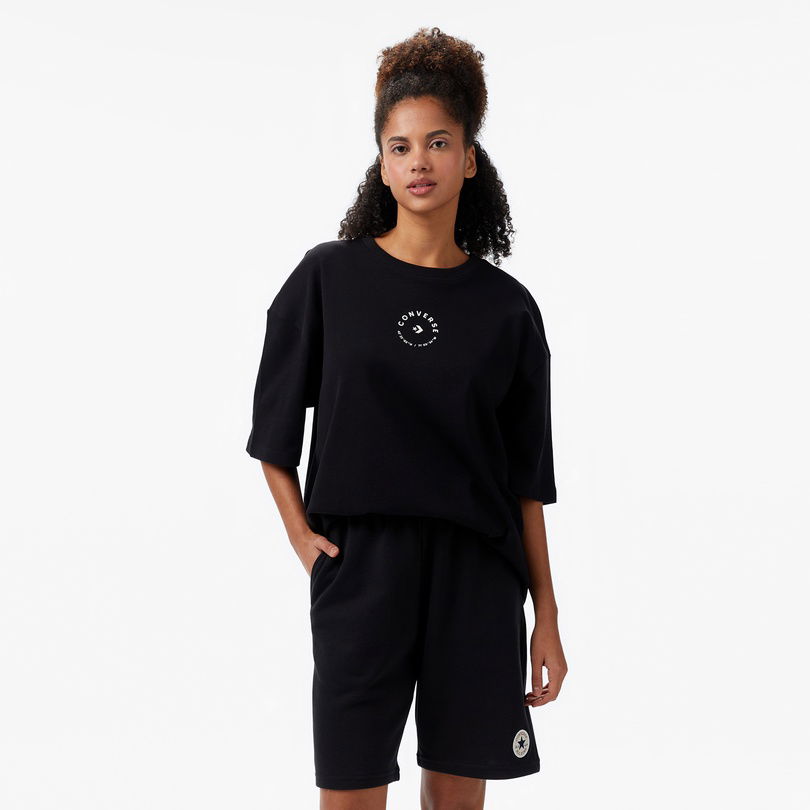 Converse Star Chevron Baskılı Kadın Oversize Fit Siyah T-Shirt