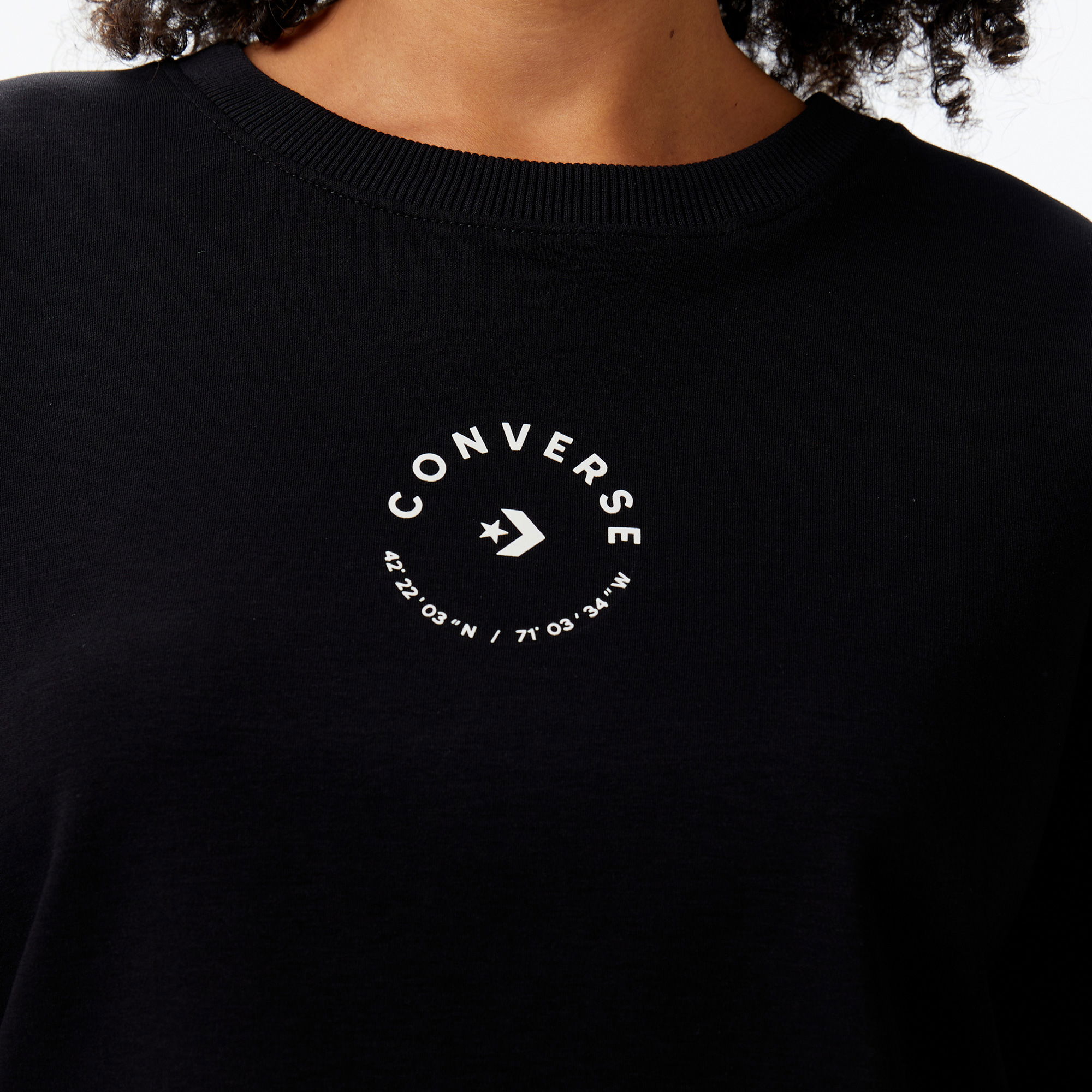 Converse Star Chevron Baskılı Kadın Oversize Fit Siyah T-Shirt