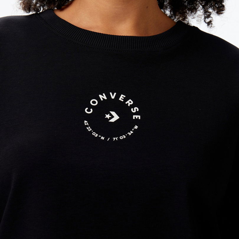 Converse Star Chevron Baskılı Kadın Oversize Fit Siyah T-Shirt