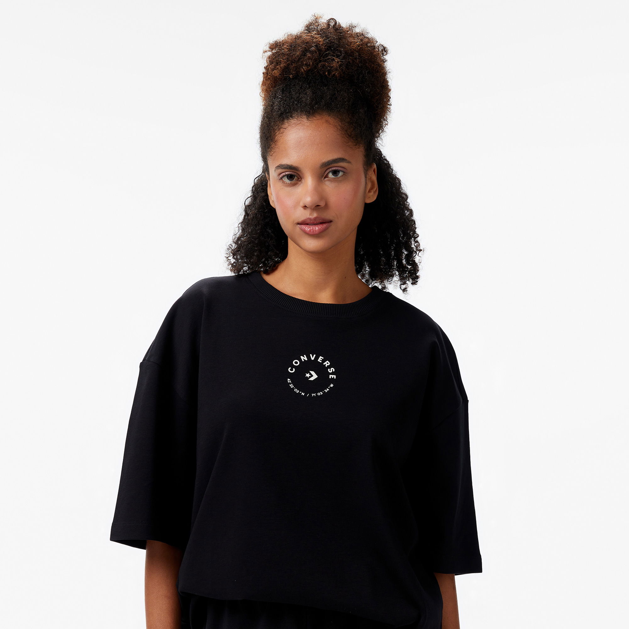 Converse Star Chevron Baskılı Kadın Oversize Fit Siyah T-Shirt