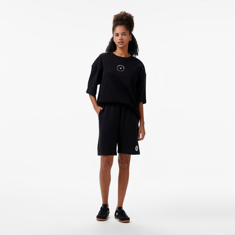 Converse Star Chevron Baskılı Kadın Oversize Fit Siyah T-Shirt