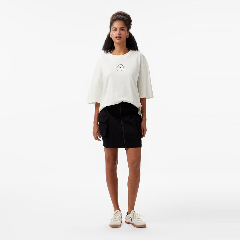 Converse Star Chevron Baskılı Kadın Oversize Fit Krem T-Shirt