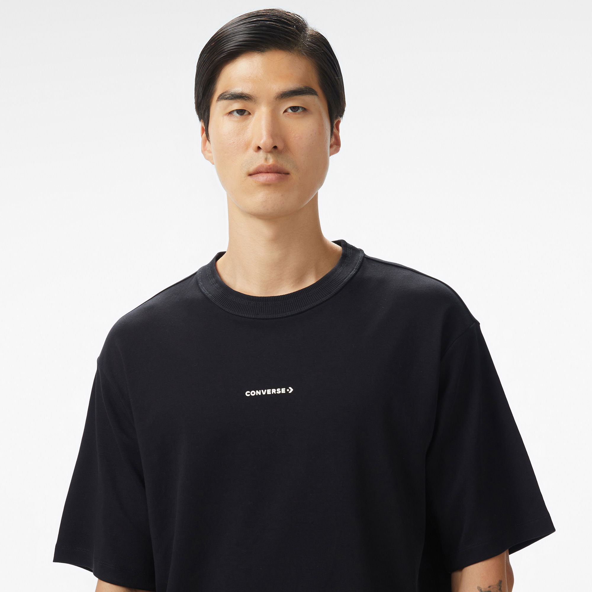 Converse Star Chevron Baskılı Erkek Oversize Fit Siyah T-Shirt
