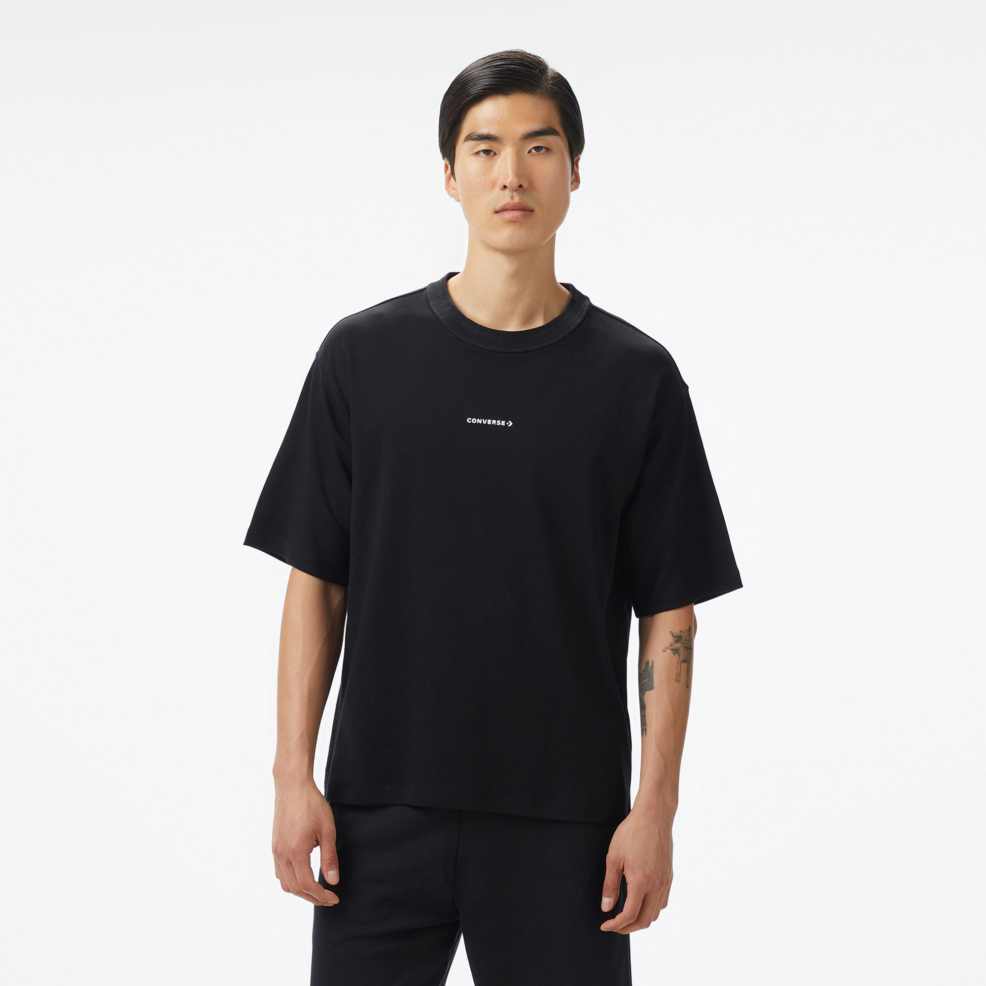 Converse Star Chevron Baskılı Erkek Oversize Fit Siyah T-Shirt